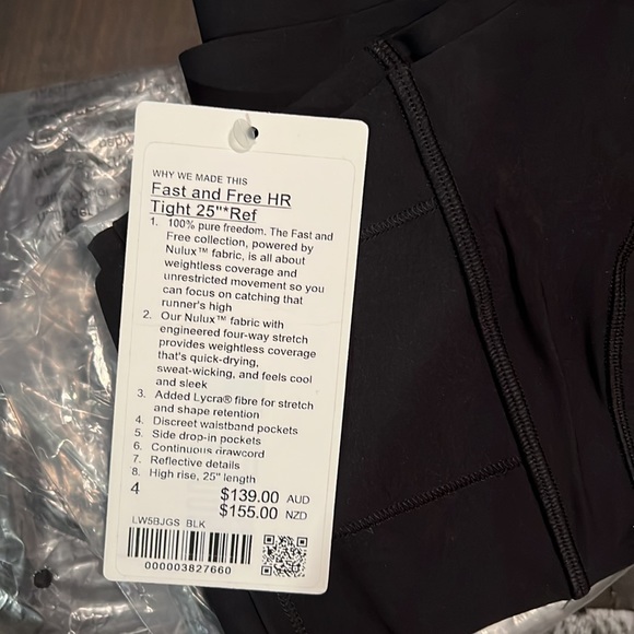 NWT lululemon Fast and Free Reflective High-Rise Tight 25" size 4 Black - Picture 4 of 7